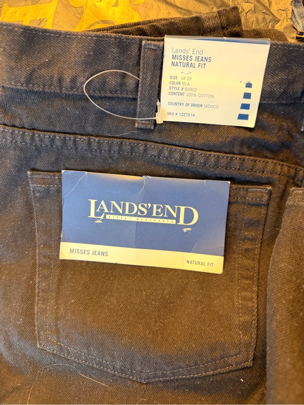 Lands’ End Men’s 18x29 Black Natural Fit Jeans NWT 100% Cotton